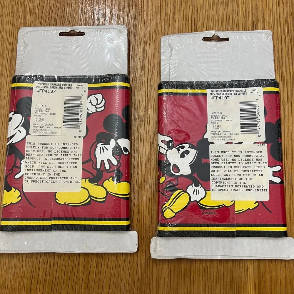 Classic Mickey Mouse Wallpaper Border Red‎ Black 90s Mickey's Stuff for Kids NOS